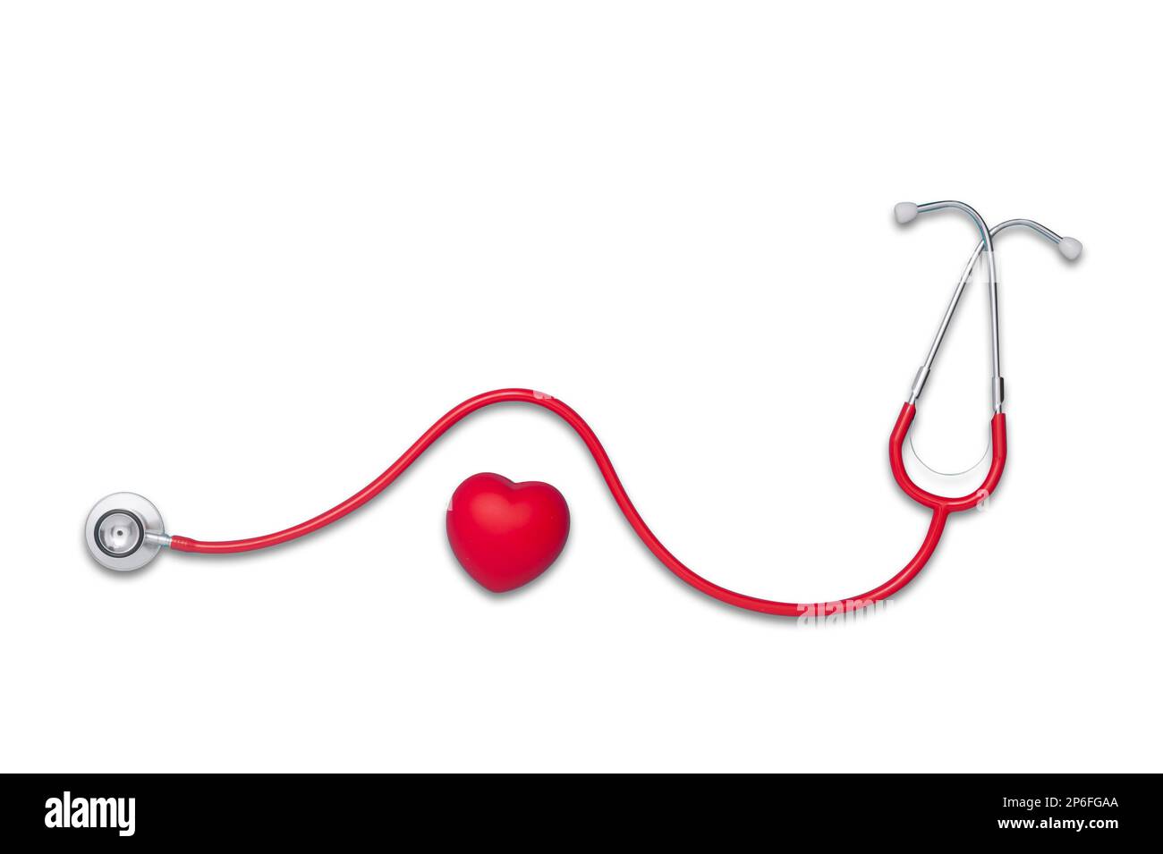 Red heart with stethoscope isolated on white. Copy space. Horizontal medical theme poster, greeting cards, headers, website and app Stock Photo