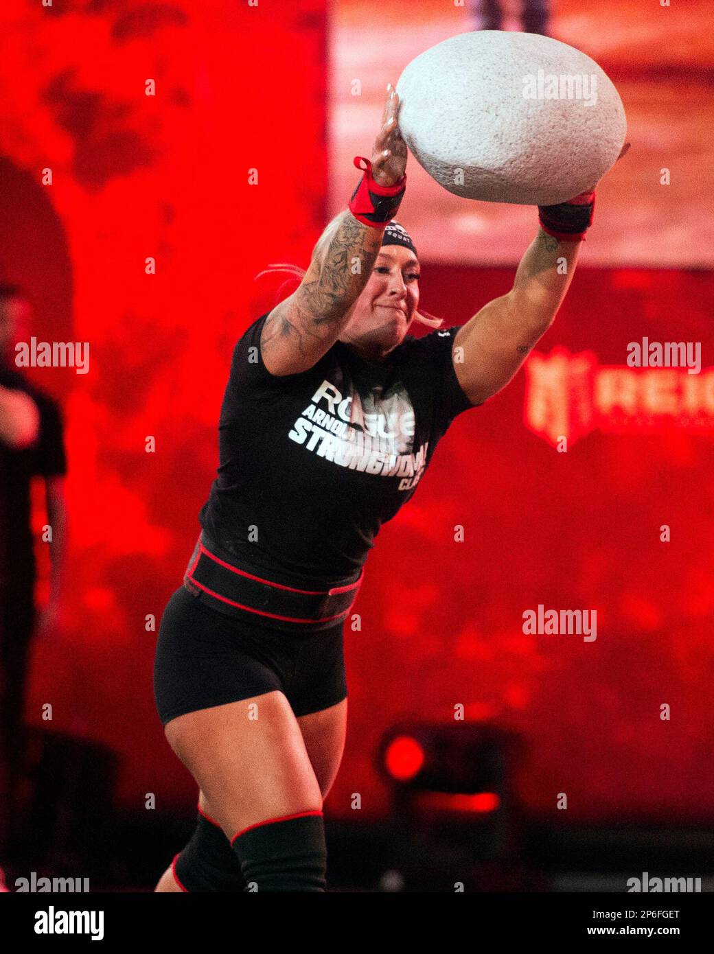 Columbus, Ohio, United States. 4th Mar, 2023. Melissa Peacock (CAN) competes in the Unspunnen Stone Throw at the Arnold Strongwoman Classic in Columbus, Ohio. Credit: Brent Clark/Alamy Live News Stock Photo