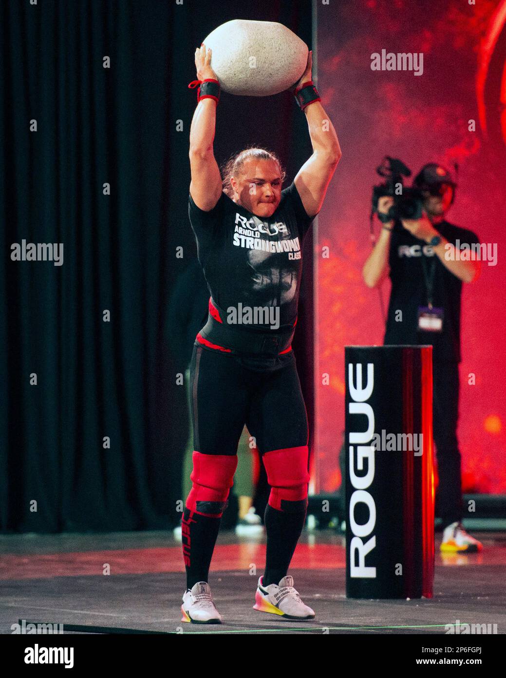 Columbus, Ohio, United States. 4th Mar, 2023. Olga Liashchuk (UKR) competes in the Unspunnen Stone Throw at the Arnold Strongwoman Classic in Columbus, Ohio. Credit: Brent Clark/Alamy Live News Stock Photo
