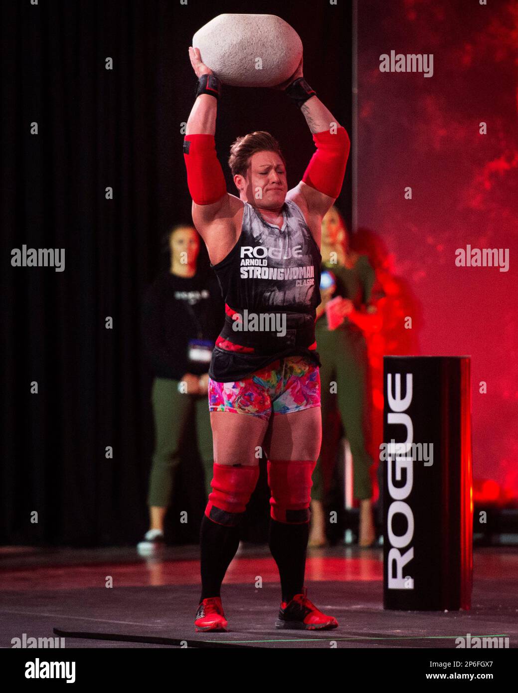 Columbus, Ohio, United States. 4th Mar, 2023. Victoria Long (USA) competes in the Unspunnen Stone Throw at the Arnold Strongwoman Classic in Columbus, Ohio. Credit: Brent Clark/Alamy Live News Stock Photo