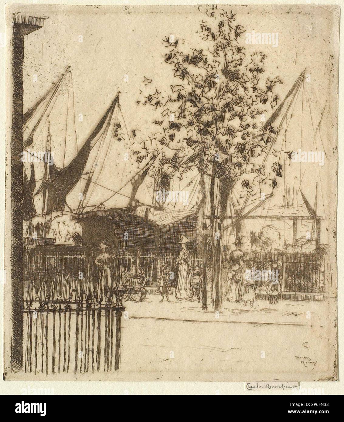 Theodore Roussel, Corner of Luna Street, Chelsea Embankment, 1880s, etching on paper. Stock Photo