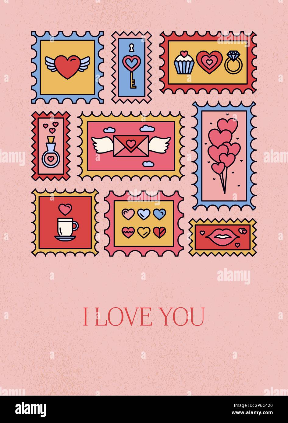 Love Postal Stamp Greeting Card Stock Vector