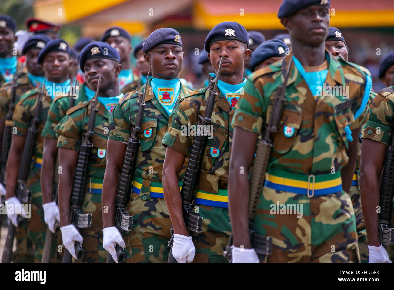 Kumasi, Ghana. 7th Mar, 2023. Soldiers take part in a parade during the Independence Day celebrations in Kumasi, Ghana, on March 6, 2023. Ghana celebrated its Independence Day on Monday. Credit: Yaw Afrim Gyebi/Xinhua/Alamy Live News Stock Photo
