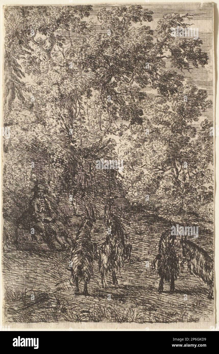 Claude Lorrain, The Four Goats, 1630–33, etching and drypoint on laid paper. Stock Photo