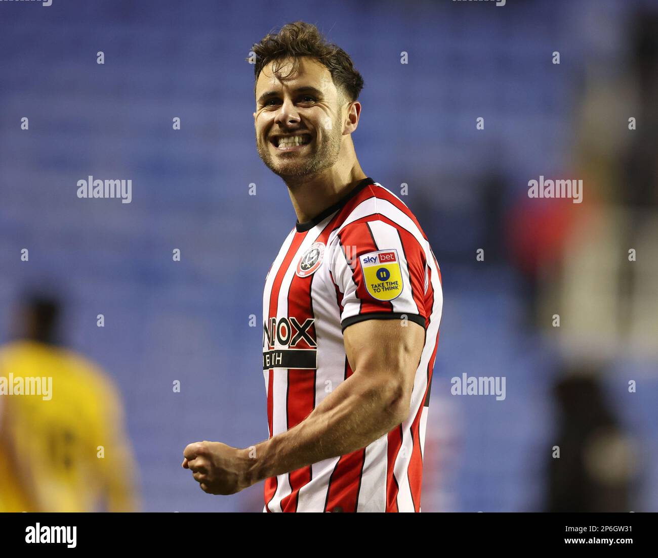 Reading, England, 7th March 2023.  George Baldock of Sheffield Utd celebrates the win during the Sky Bet Championship match at the Select Car Leasing Stadium, Reading. Picture credit should read: Paul Terry / Sportimage Stock Photo