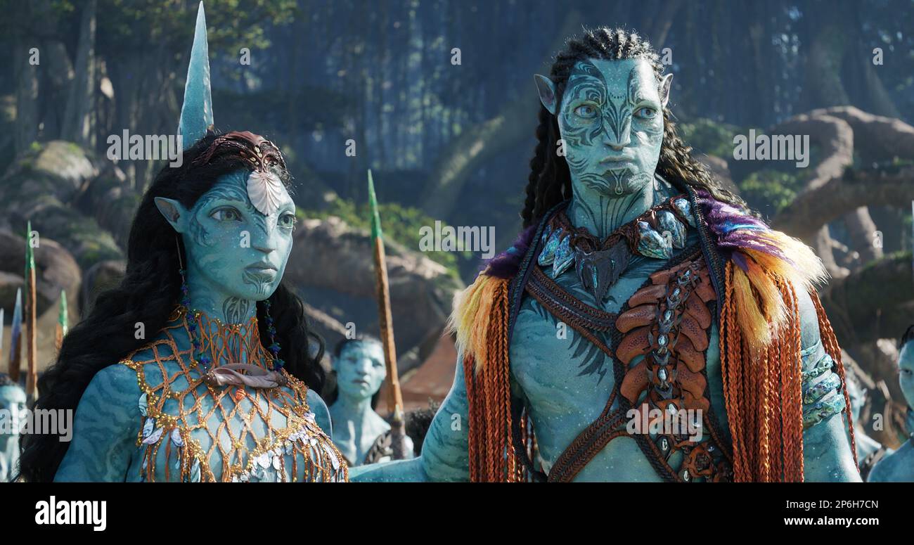 RELEASE DATE: December 16, 2022. TITLE: Avatar: The Way of Water. STUDIO: 20th Century Studios. DIRECTOR: James Cameron. PLOT: Jake Sully lives with his newfound family formed on the extrasolar moon Pandora. Once a familiar threat returns to finish what was previously started, Jake must work with Neytiri and the army of the Navi race to protect their home. STARRING: (L-R): KATE WINSLET as Ronal, CLIFF CURTIS as Tonowari and the Metkayina clan. (Credit Image: © 20th Century Studios/Entertainment Pictures/ZUMAPRESS.com) EDITORIAL USAGE ONLY! Not for Commercial USAGE! Stock Photo