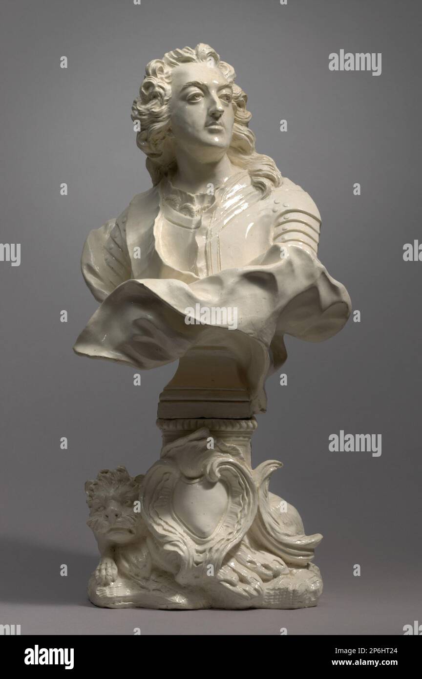 Bust of Louis XV, c. 1745, lead-glazed earthenware (faience fine). Stock Photo
