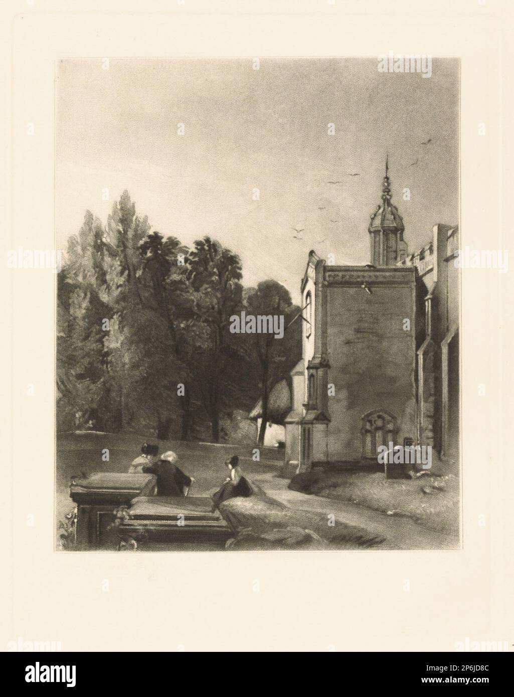 David Lucas, Porch of the Church at East Bergholt, Suffolk, 1846, mezzotint on cream wove paper. Stock Photo