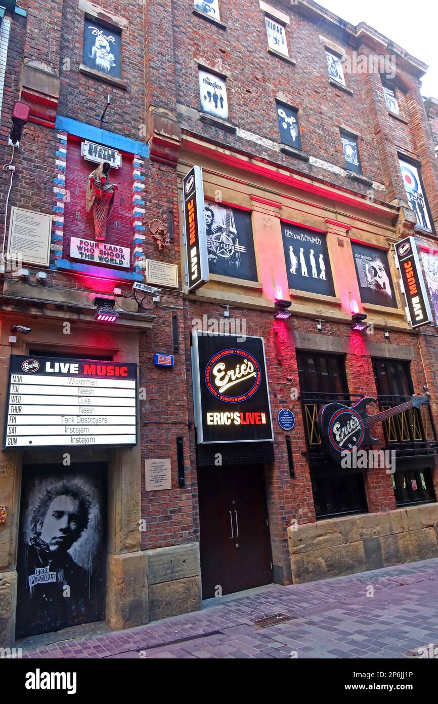 The new Erics club, Erics-Live, with guitar outside, 9 Mathew Street, Cavern Walks, Liverpool, Merseyside, England, UK, L2 6RE Stock Photo