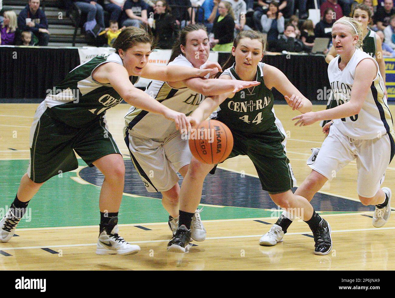 Billings Central’s Katie Cummings and Justyn Juhl fight with Dillon’s