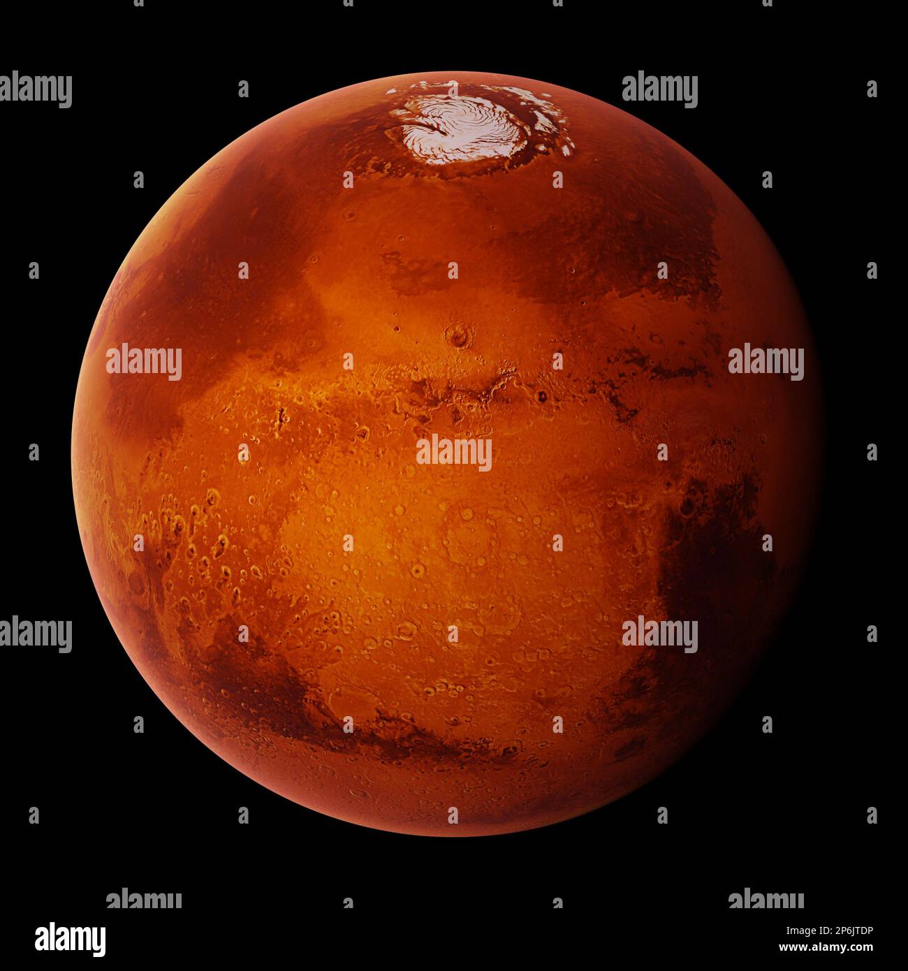 Mars, the red planet isolated on black background Stock Photo