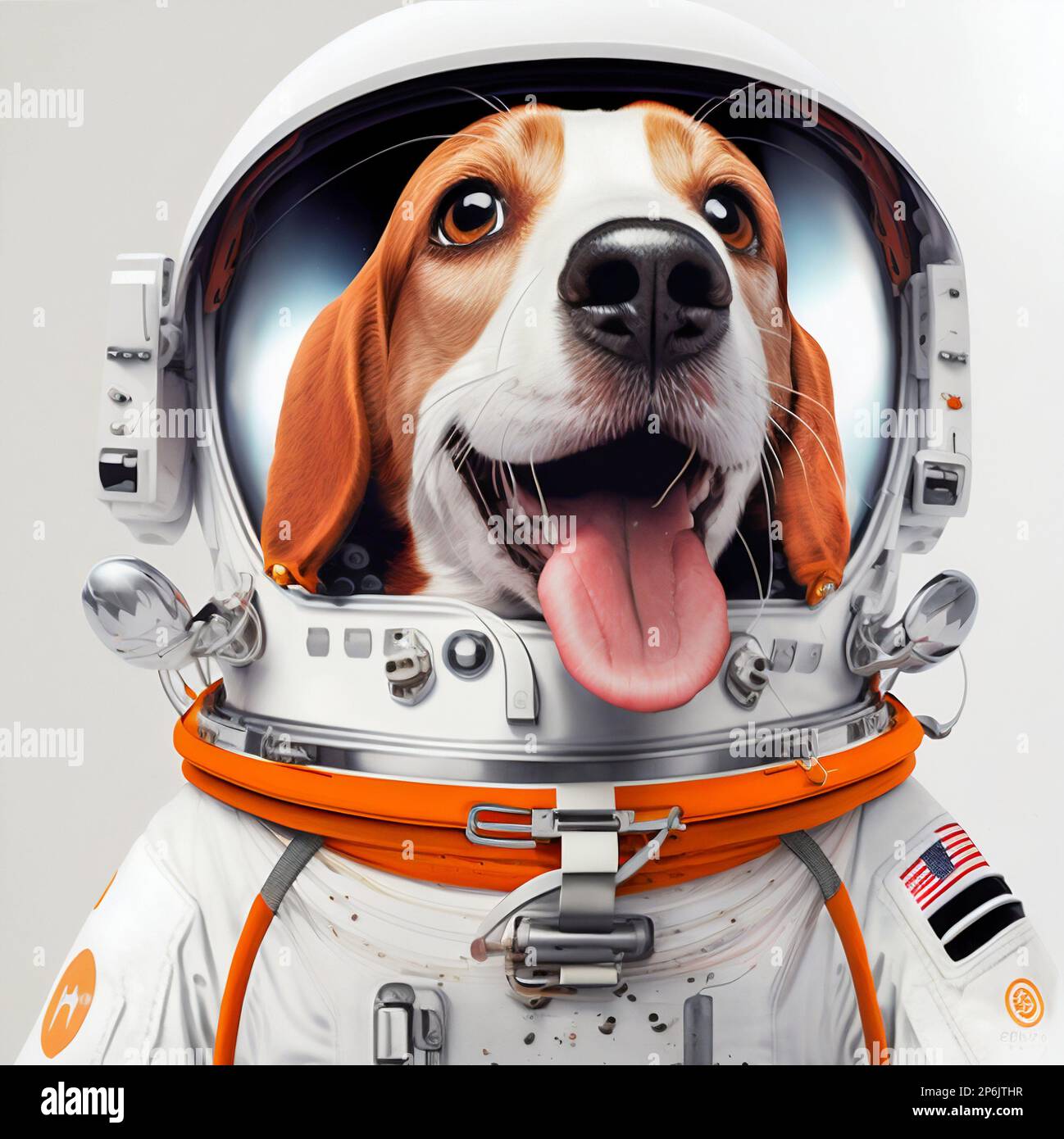 Beagle dog in astronaut suit, white background. Generative AI. High quality illustration Stock