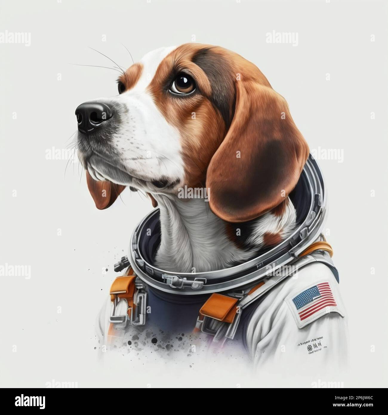Beagle dog in astronaut suit, white background. Generative AI. High quality illustration Stock