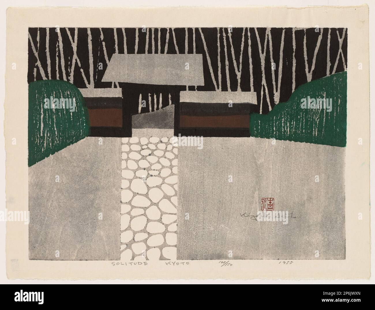 Saitō Kiyoshi, Solitude, Kyoto, 1948, color woodblock print. Stock Photo