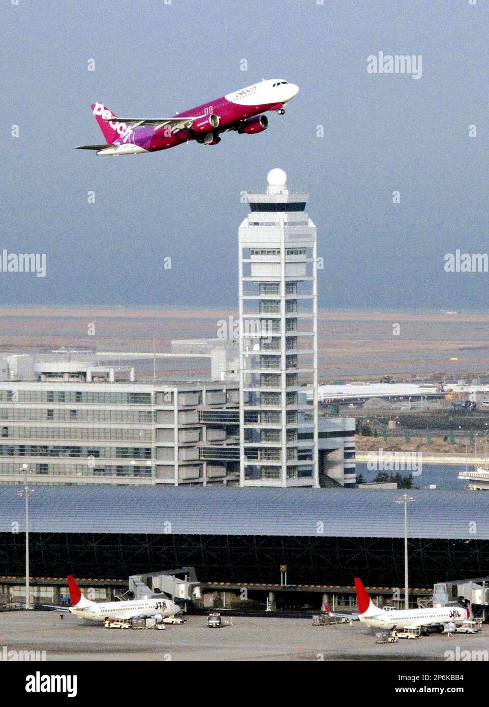 The first flight of Peach Aviation, Japanese lowcost carrier, takes off from Kansai