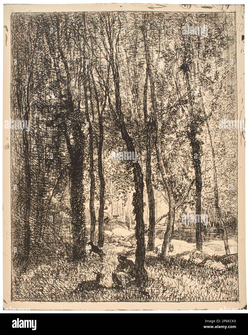 Charles-François Daubigny, The Goatherd (Le Gardeuse de Chèvres), 1862, printed 1921, cliché-verre, gelatin printing-out print. Stock Photo
