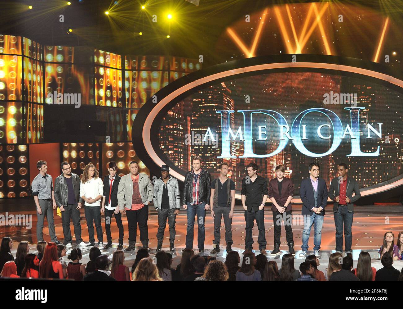 HOLLYWOOD, CA FEBRUARY 28 The top 12 guy contestants (LR) Reed(00)