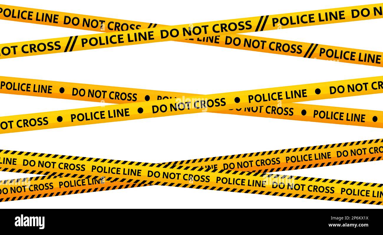 Police line do not cross tapes. Crossed yellow and black caution stripes. Danger area or crime scene zone stripes background. Warning sign. Vector  Stock Vector