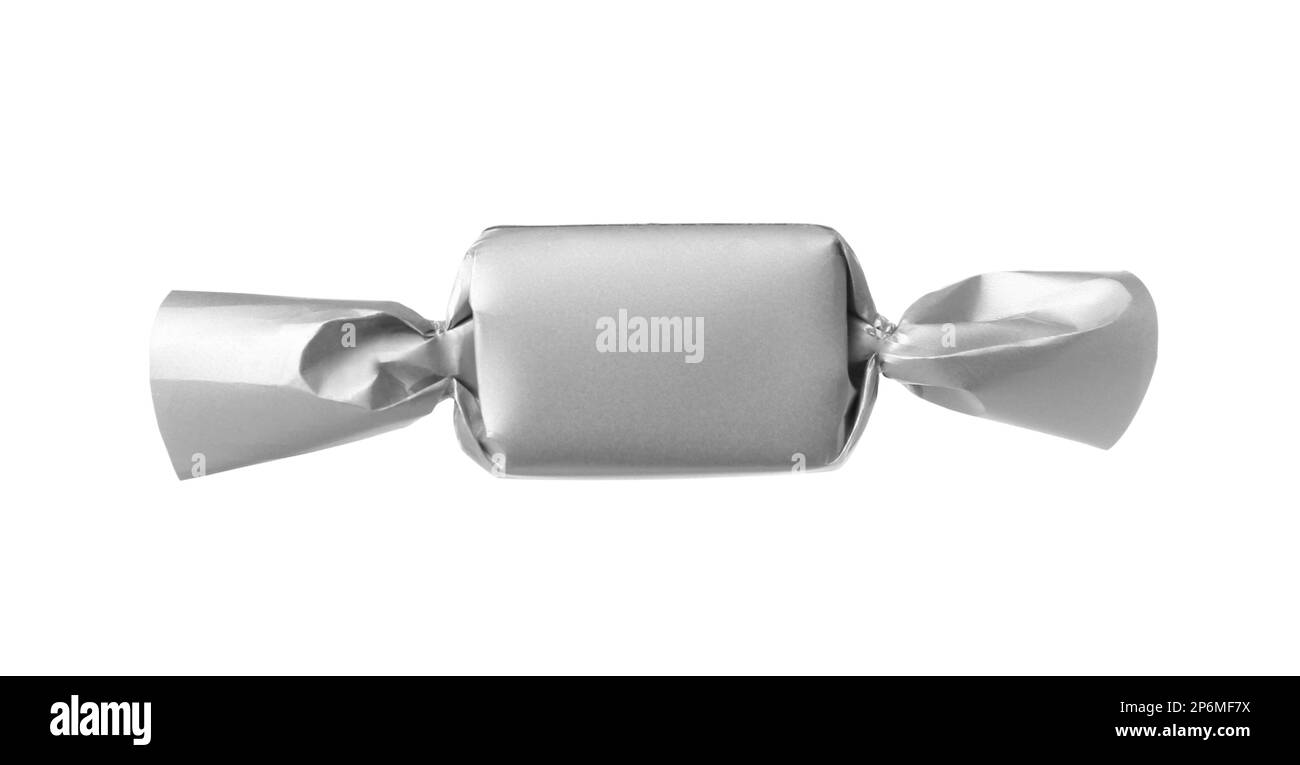 Delicious candy in silver wrapper isolated on white Stock Photo Alamy