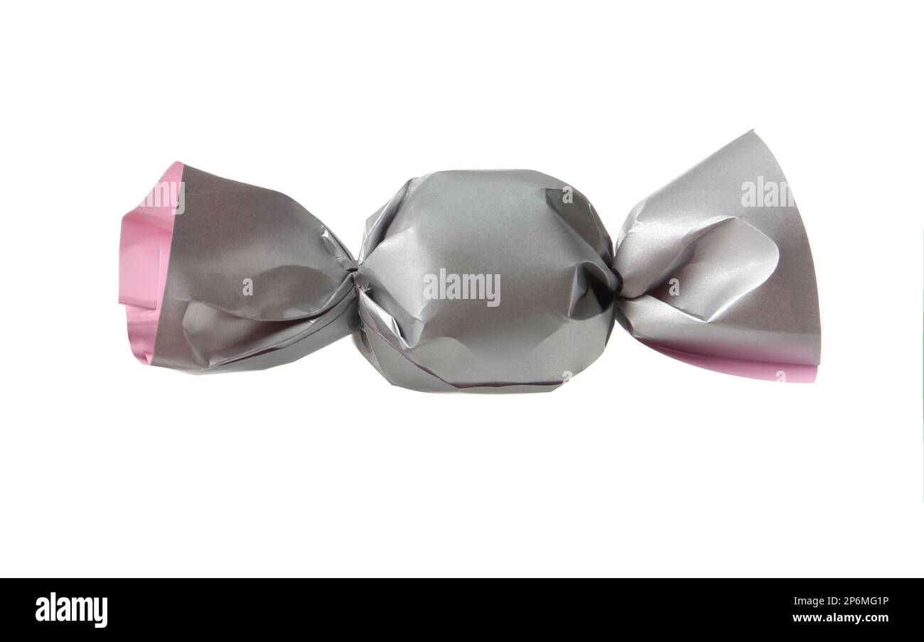 Delicious candy in silver wrapper isolated on white Stock Photo - Alamy