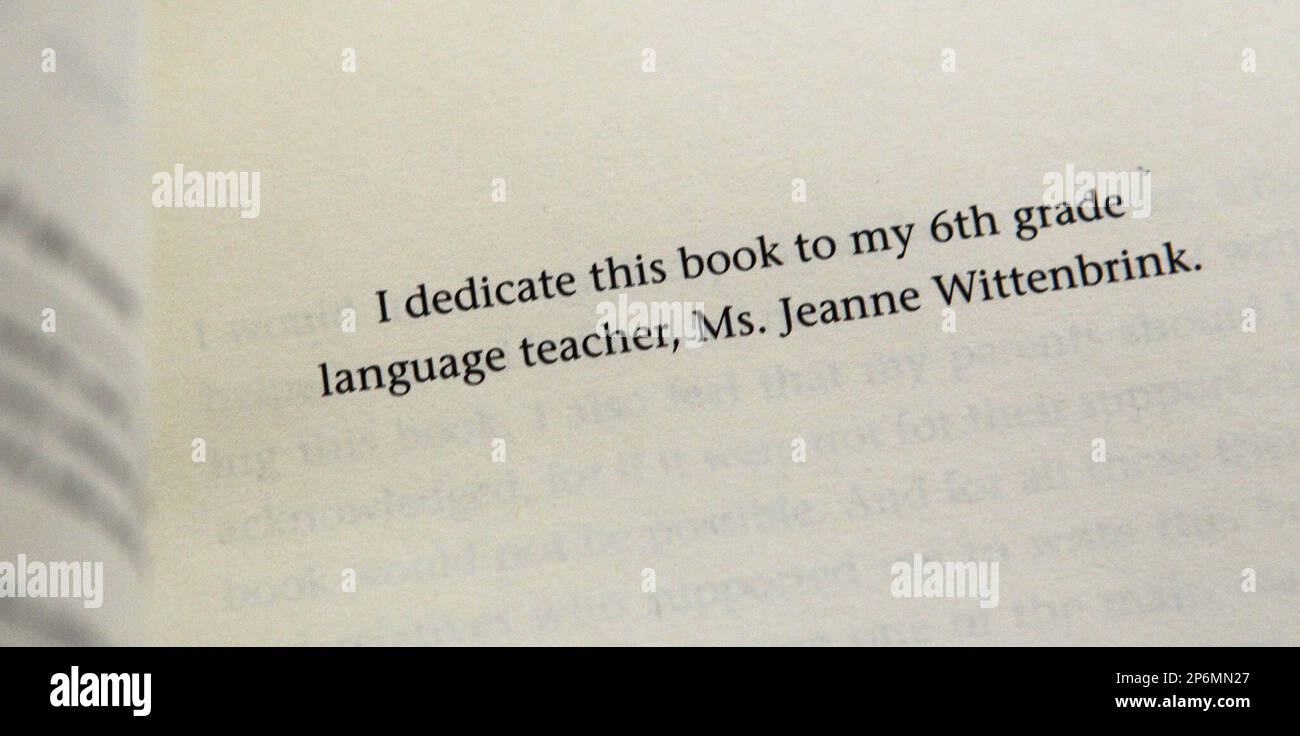 This photo taken Feb. 1, 2012, shows the dedication page of 15