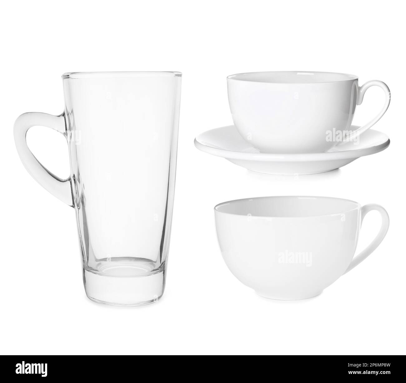 Set with different coffee cups on white background Stock Photo - Alamy