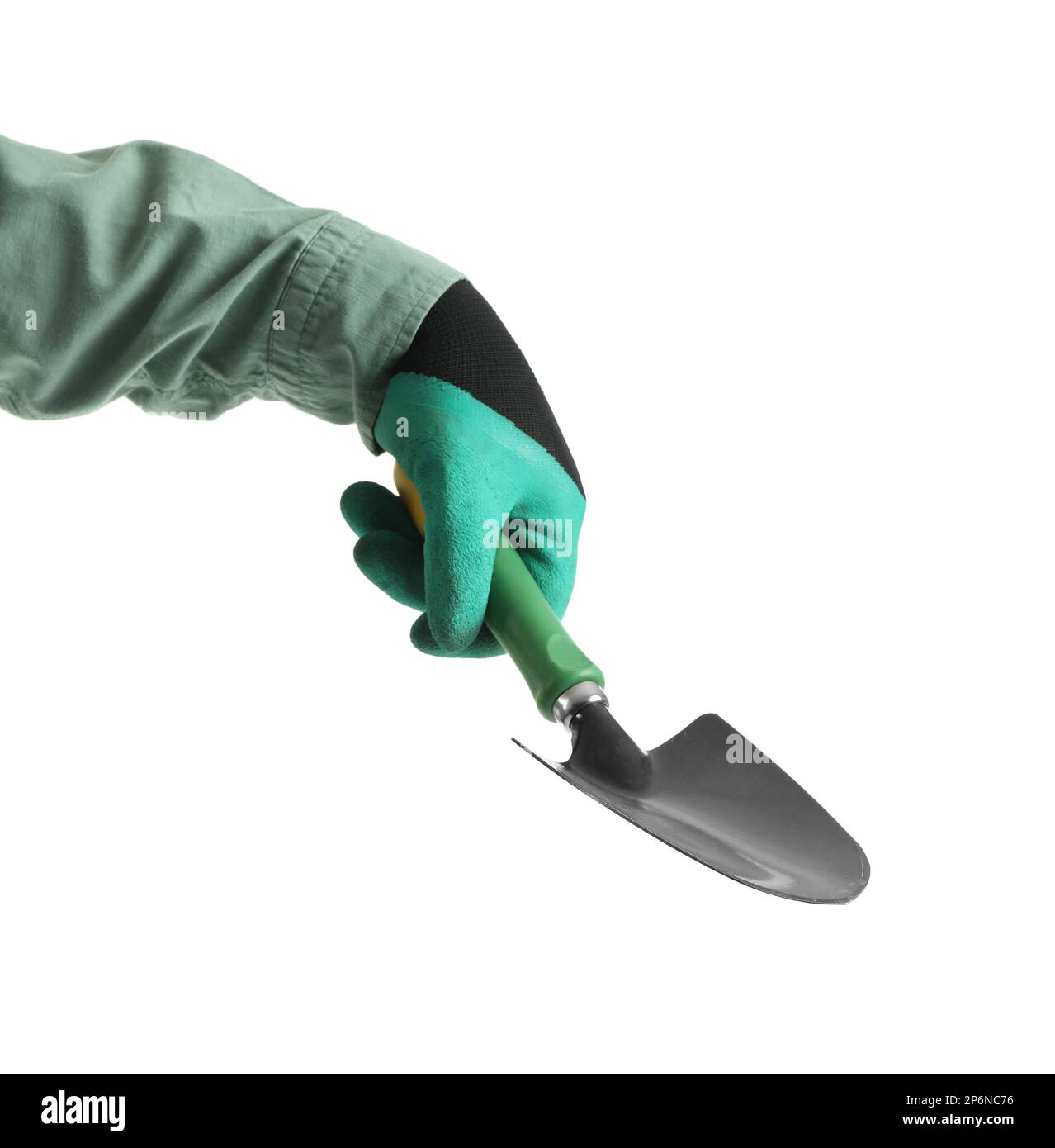 Gardener with shovel on white background Stock Photo