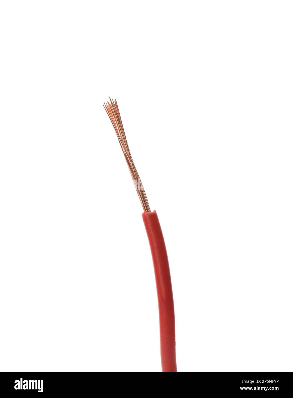 Stripped electrical wire with red insulation isolated on white Stock