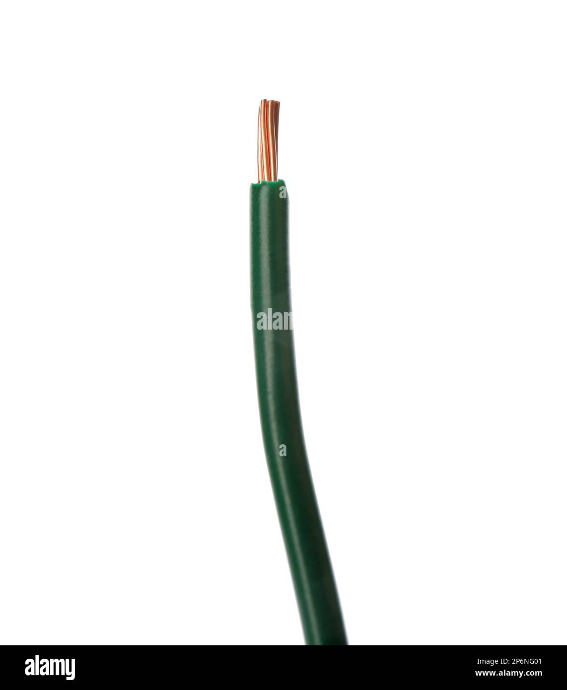 Stripped electrical wire with green insulation isolated on white Stock