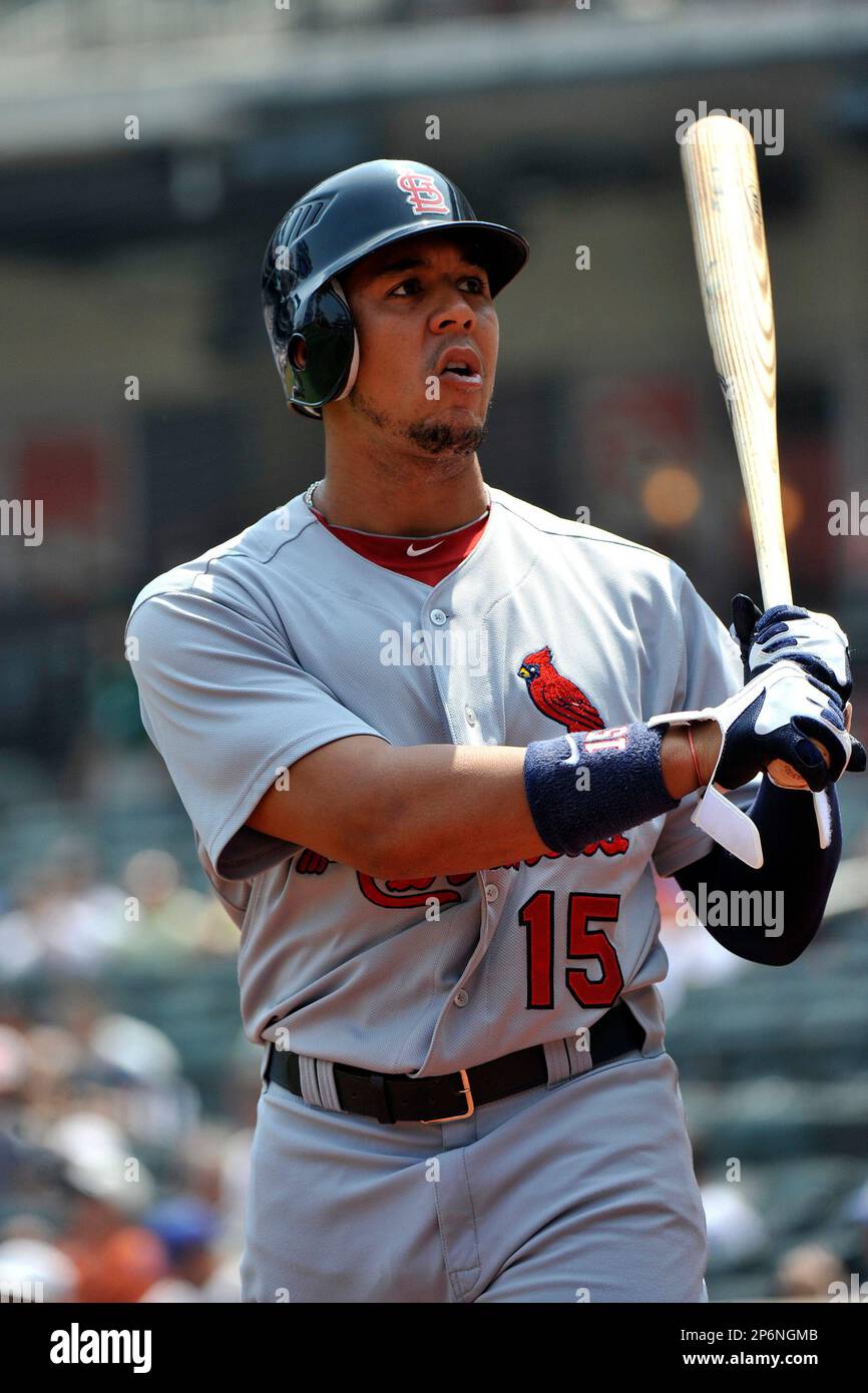 Jon Jay #15 of the St. Louis Cardinals runs to first base against