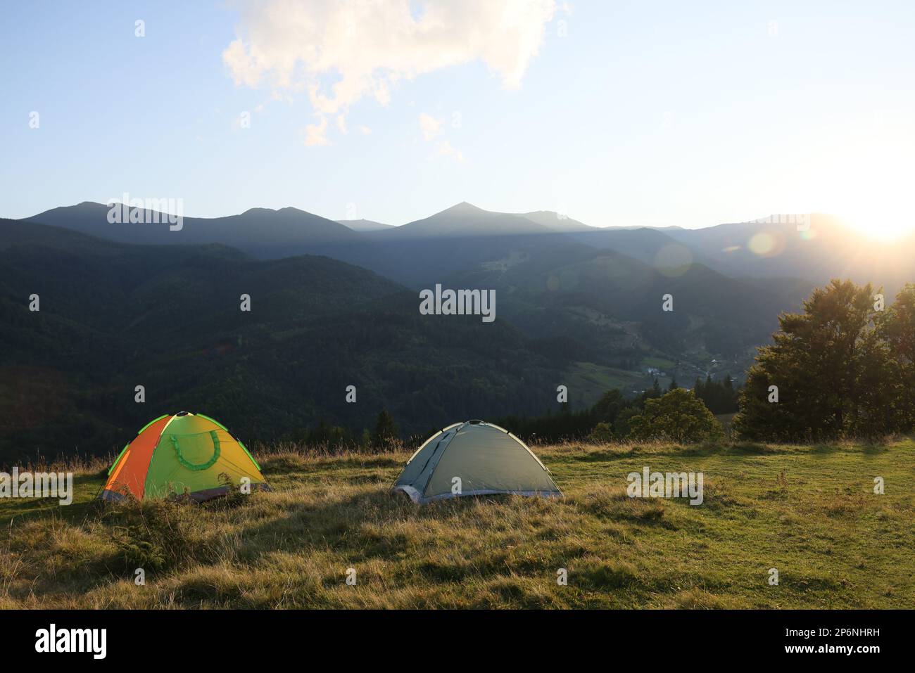 Two tents in morning forest hi-res stock photography and images - Alamy