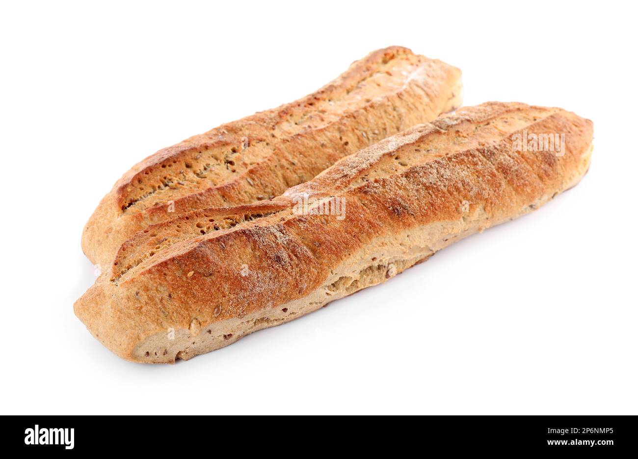 Tasty buckwheat baguettes on white background. Fresh bread Stock Photo Alamy