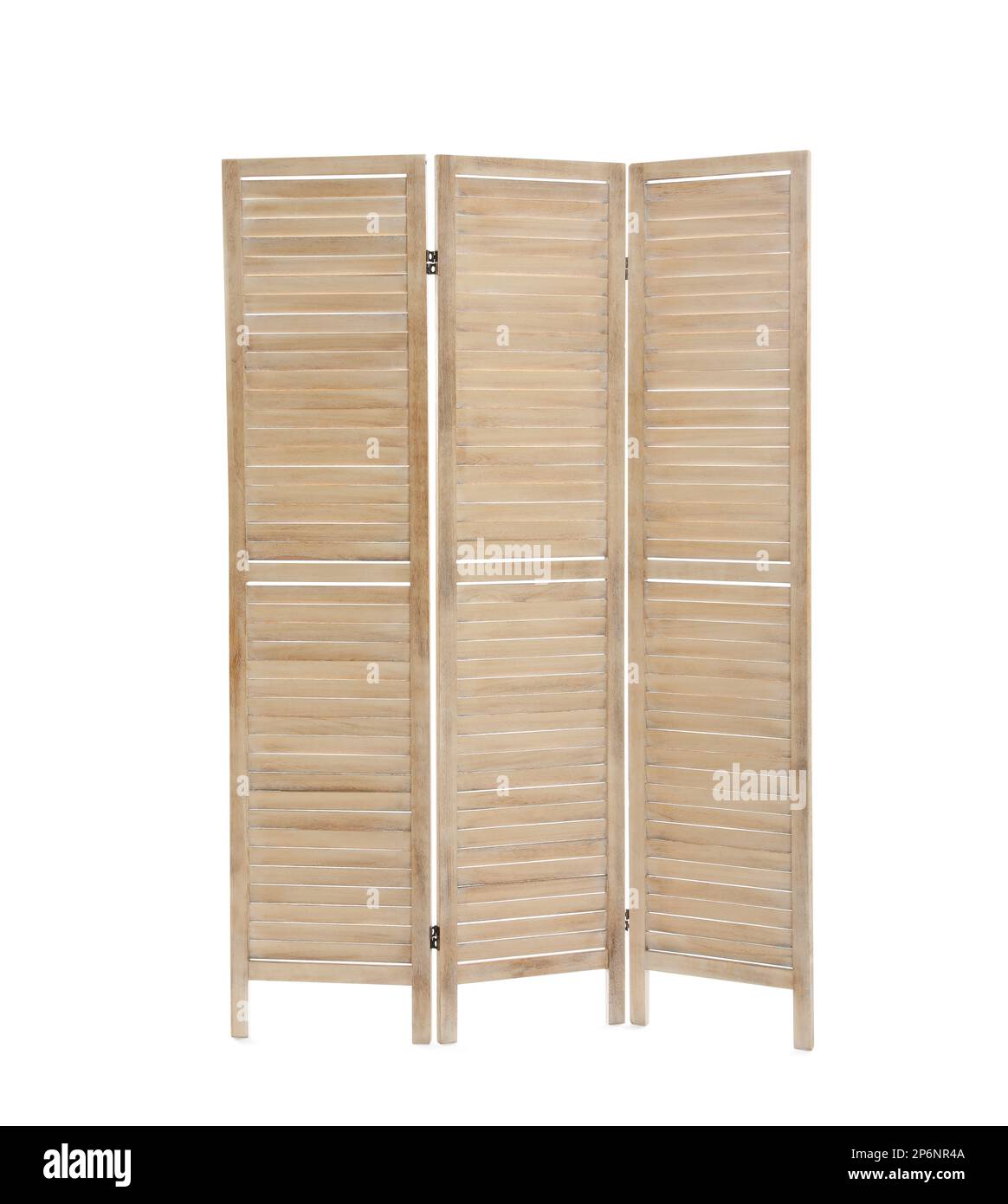 Wooden folding screen isolated on white. Interior element Stock Photo