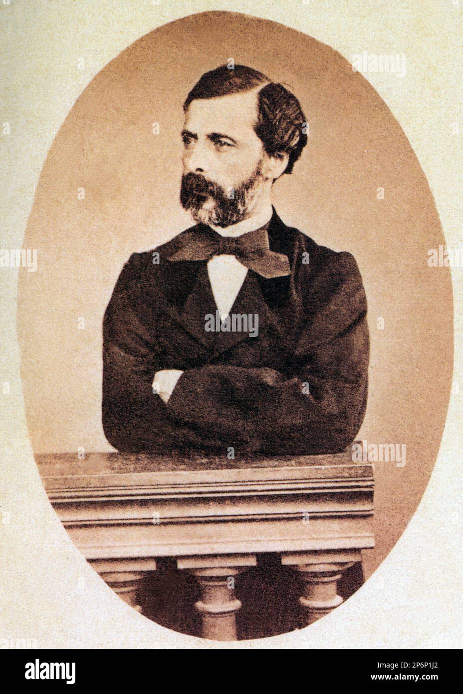 1860 ca : The italian politician AGOSTINO BERTANI ( Milano 1812 - Roma 1886 ) , friend of Giuseppe Mazzini , partecipant of Spedizione dei Mille with Giuseppe Garibaldi , at Cinque Giornate di Milano ( 1848 ) and Repubblica Romana ( 1849 ), Deputato della Sinistra Radicale for Regno d' Italia . Photo by Boglioni , Torino  - POLITICO - POLITICA - POLITIC  - Unita' d' Italia - Risorgimento  - foto storiche - foto storica - portrait - ritratto - beard - barba  - tie bow - cravatta - papillon ----  Archivio GBB Stock Photo