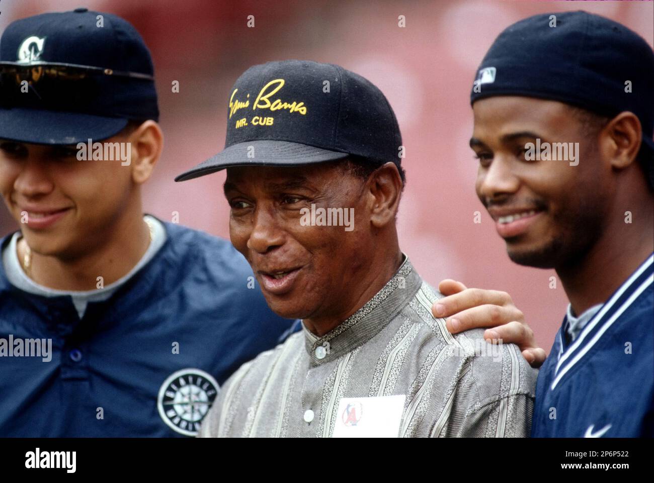 Alex Rodriguez and Ken Griffey,jr of the Seattle Mariners pose