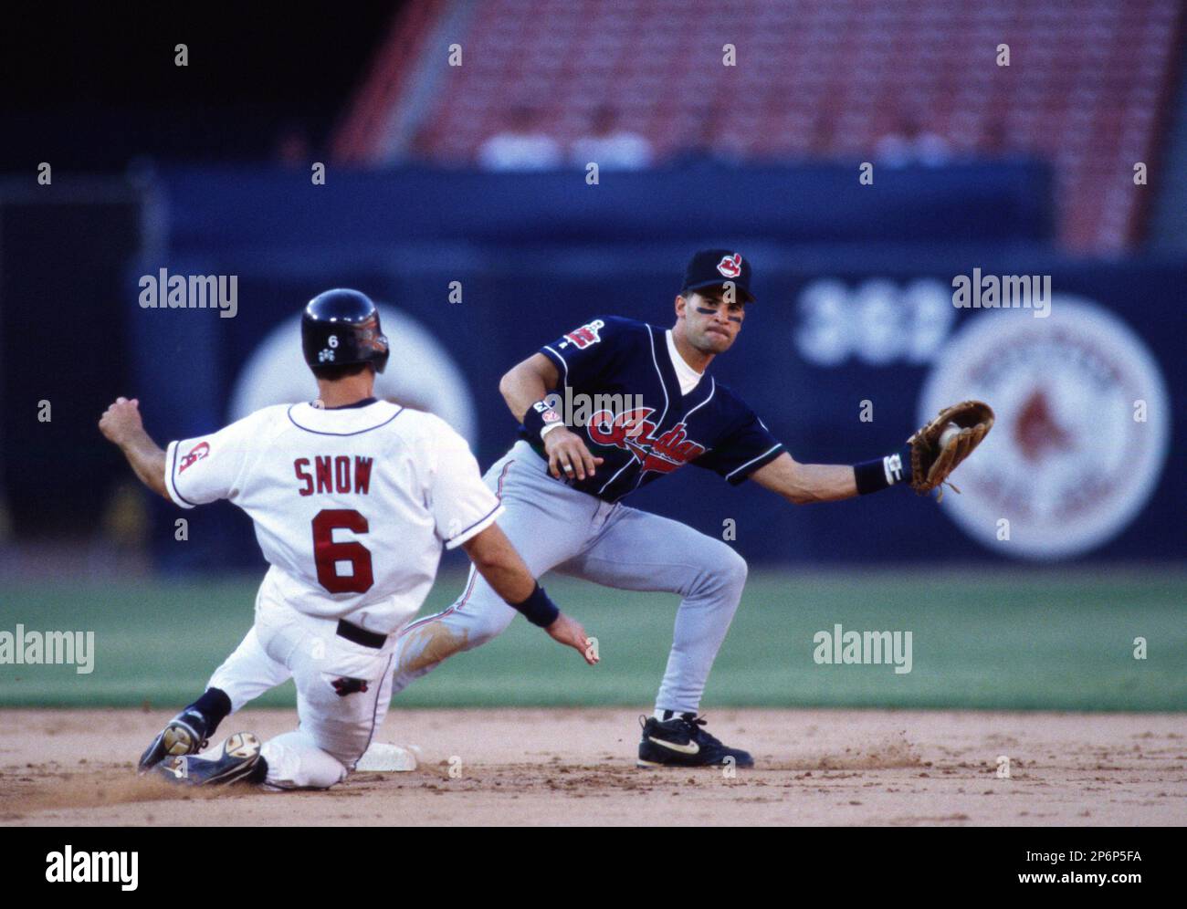 Omar Vizquel of the Cleveland Indians during a game at Anaheim Stadium in  Anaheim, California during the 1997 season.(Larry Goren/Four Seam Images  via AP Images Stock Photo - Alamy