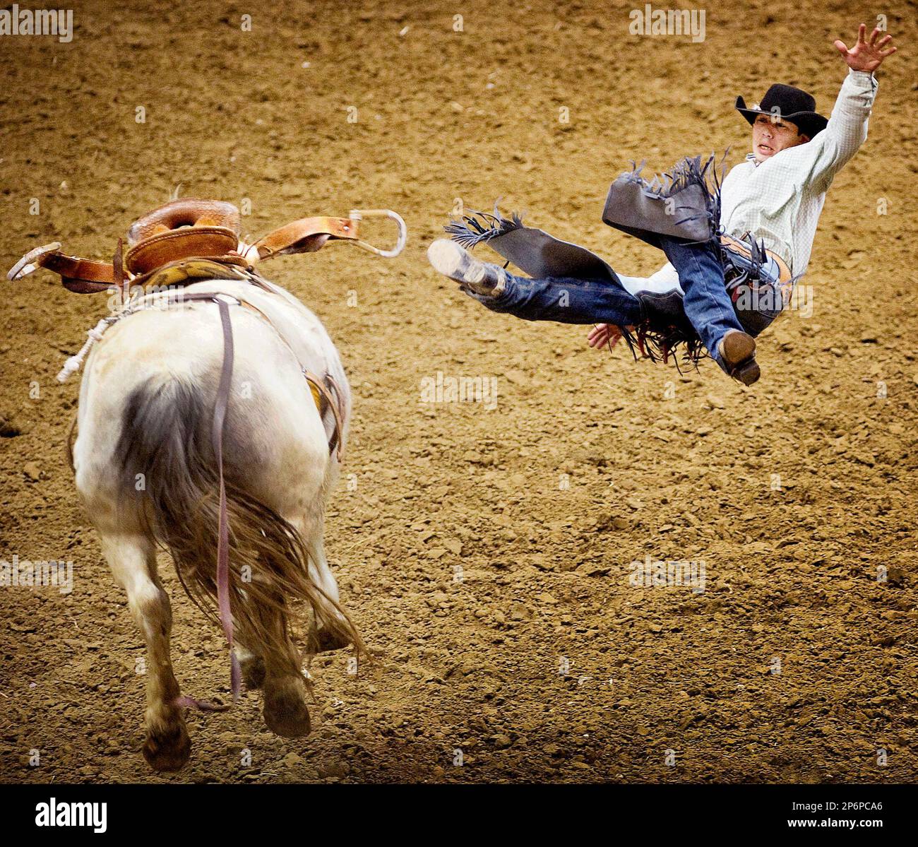 Tate Longbrake of Dupree, South Dakota goes airborne as he flies off of
