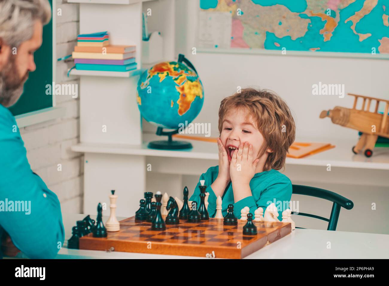 Games good for brain intelligence concept. Chess strategy. Father and