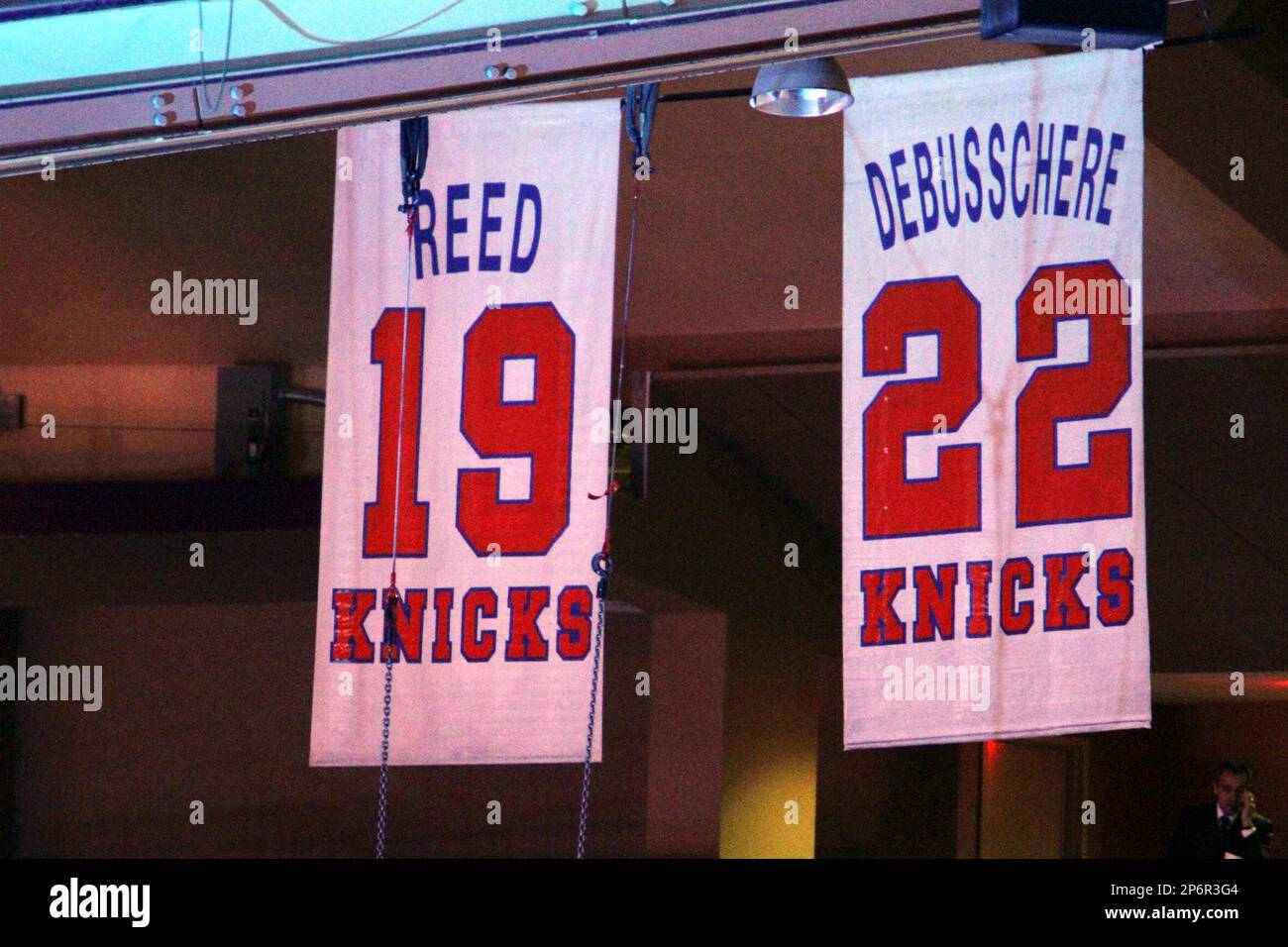 The retired jersey of New York Knicks player Dave DeBusschere #22 hang from  the rafters of Madison Square Garden on December 3, 2011. (AP Photo/Gregory  Payan Stock Photo - Alamy