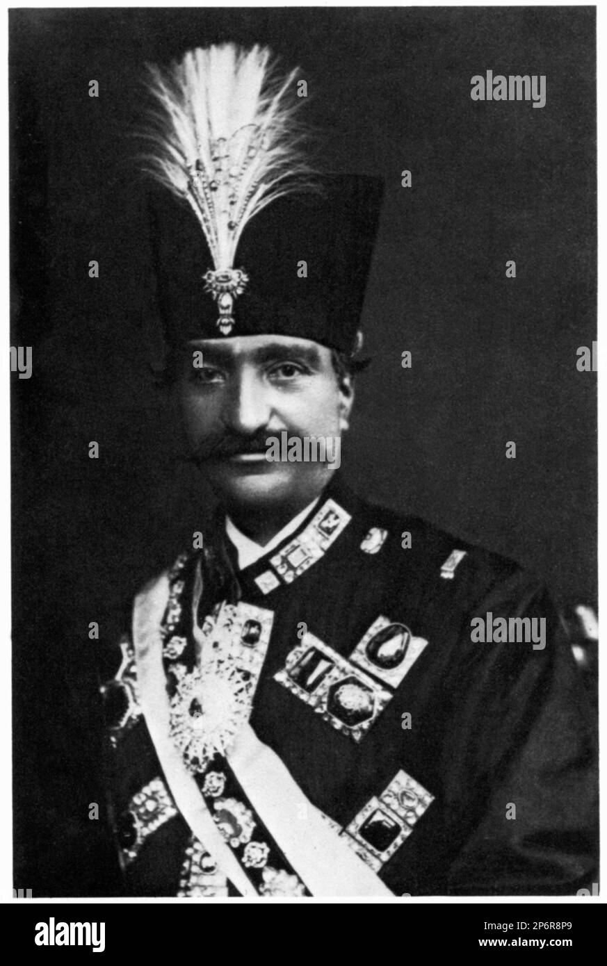 1873 c, FRANCE : The King of Iran NASIR AD-DIN Qajar  ( 1831 - 1896 ) was the Shah of Persia from September 17, 1848 until his death on May 1, 1896. He was a son of Mohammad Shah Qajar. . Photo by Nadar , Paris , France - PERSIA - RE - POLITICO - POLITICA - POLITIC  - foto storiche - foto storica - portrait - ritratto  - baffi - moustache - hat - cappello - piume - feathers  - nobility - nobiltà - royalty - reali ---- Archivio GBB Stock Photo