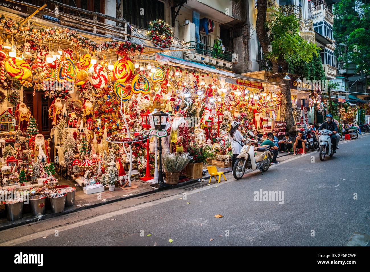 Hanoi, Vietnam, November 14, 2022: Brightly lit display of a Christmas store in French Quarter in Hanoi, Vietnam Stock Photo