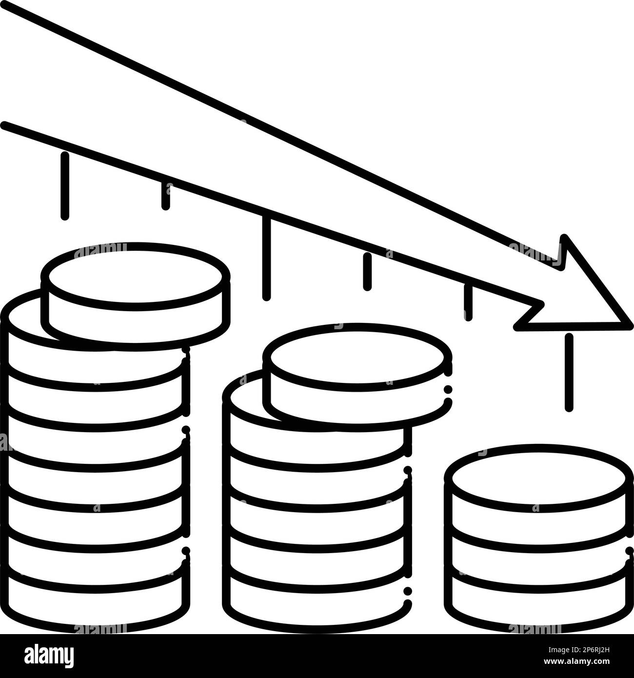 drop decline fall trend gold coin line icon vector illustration Stock ...