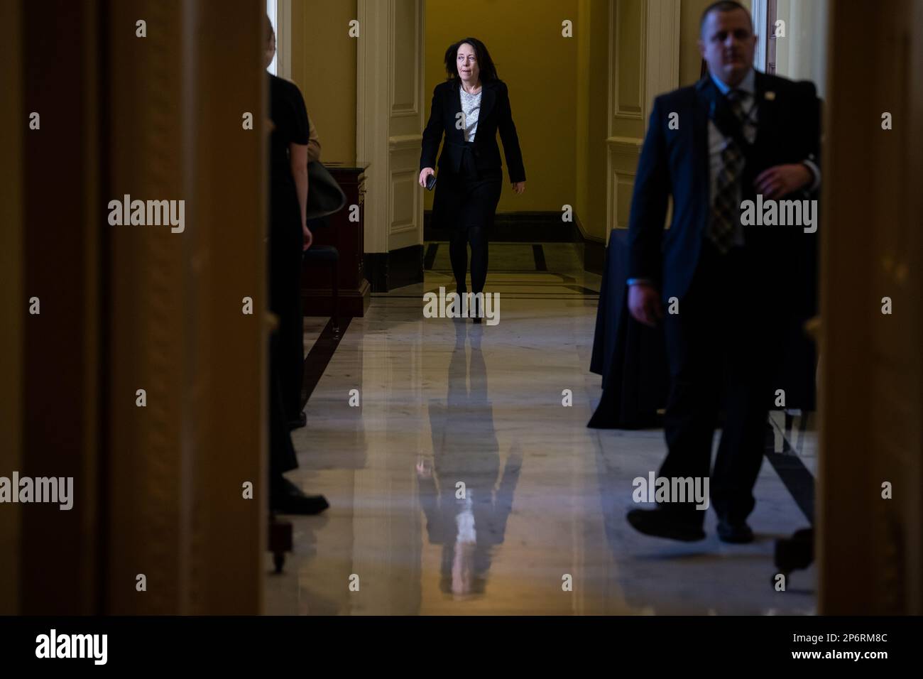 Washington, USA. 07th Mar, 2023. Senator Maria Cantwell (D-WA) walks through the U.S. Capitol, in Washington, DC, on Tuesday, March 7, 2023. (Graeme Sloan/Sipa USA) Credit: Sipa USA/Alamy Live News Stock Photo