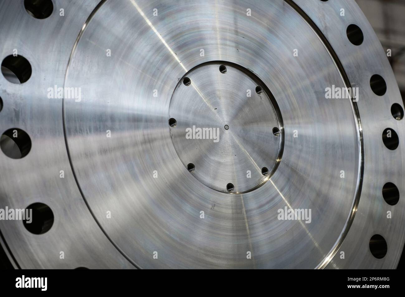 Output splined shaft of large industrial electric engine Stock Photo