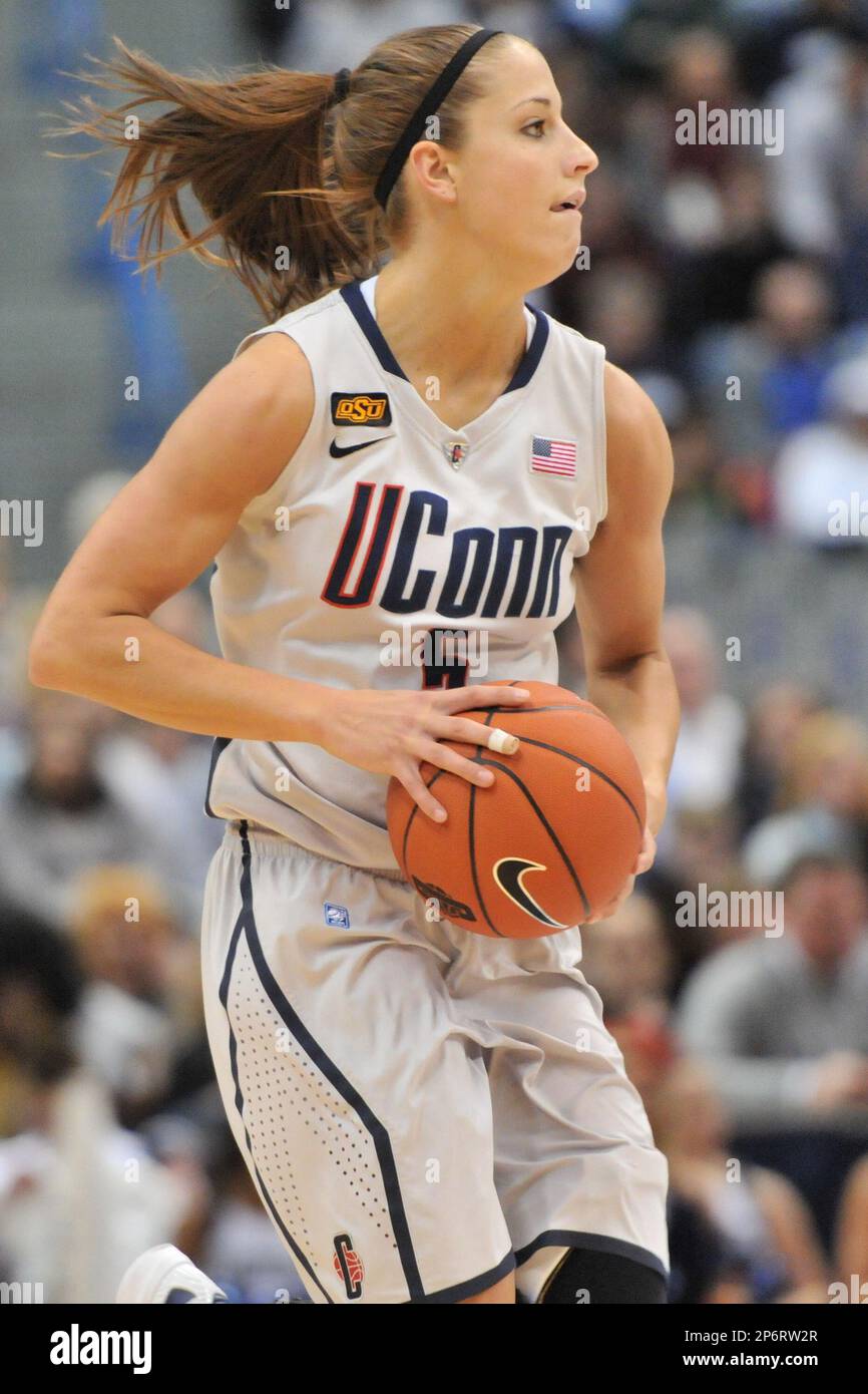 Wednesday January 4, 2012: Hartford,CT.Connecticut Huskies guard Caroline  Doty #5 in action in first half of West Virginia vs UConn at the XL Center  in Hartford,CT. UConn won the game 79-60. Bill