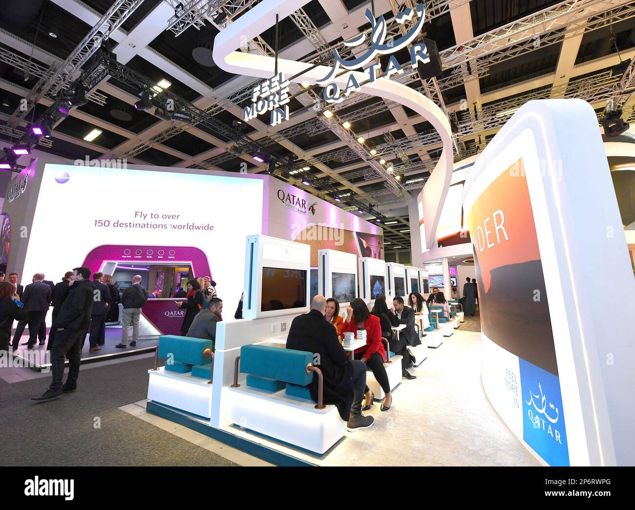 Berlin, Germany. 7th Mar, 2023. This photo taken on March 7, 2023 shows the booth of Qatar