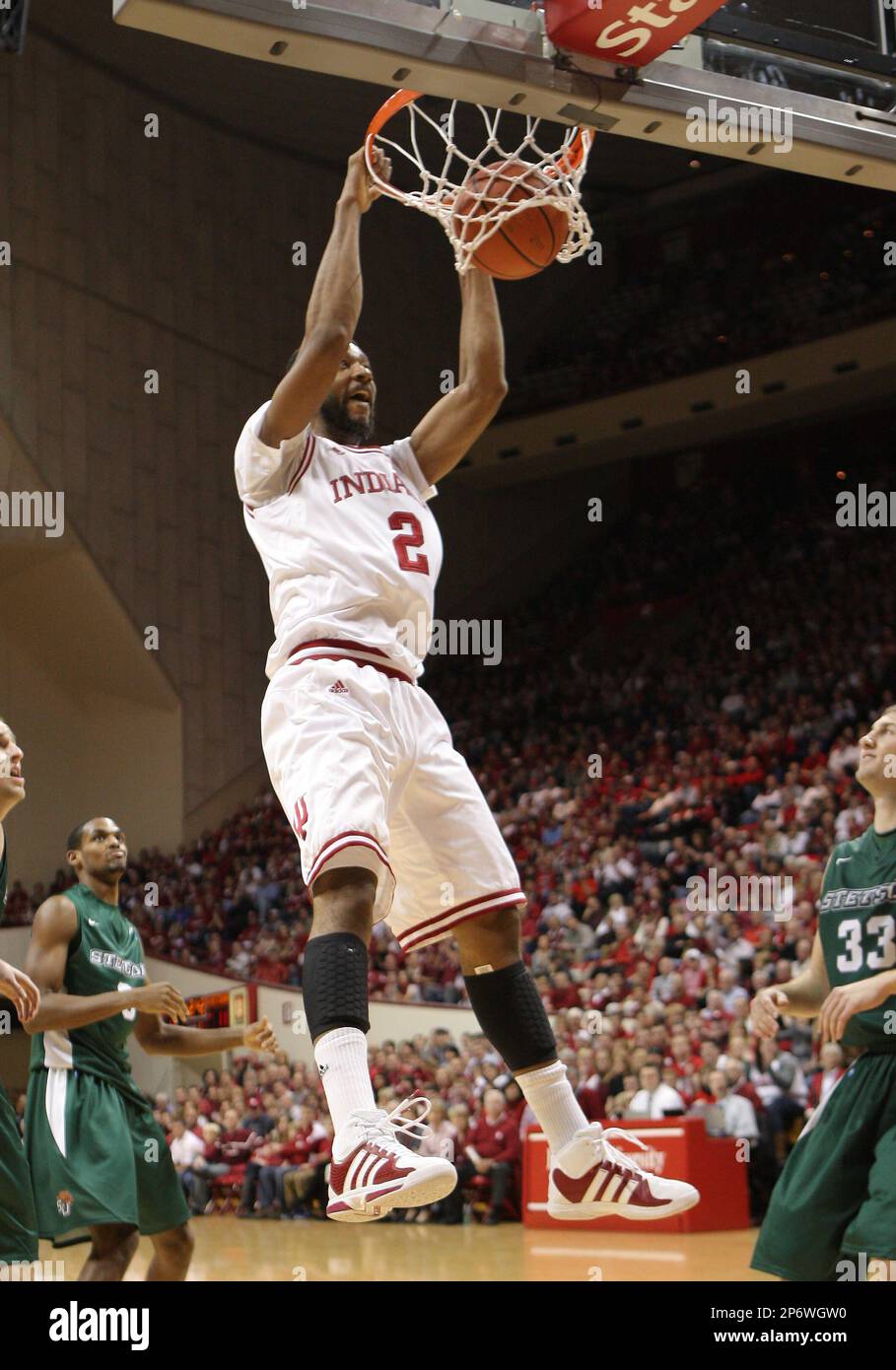 December 04, 2011 - Indiana Hoosiers forward Christian Watford (2) slam dunks the ball during an NCAA basketball game between Indiana University and Stetson at Assembly Hall in Bloomington, Indiana. (Cal Sport Media via AP Images) Stock Photo