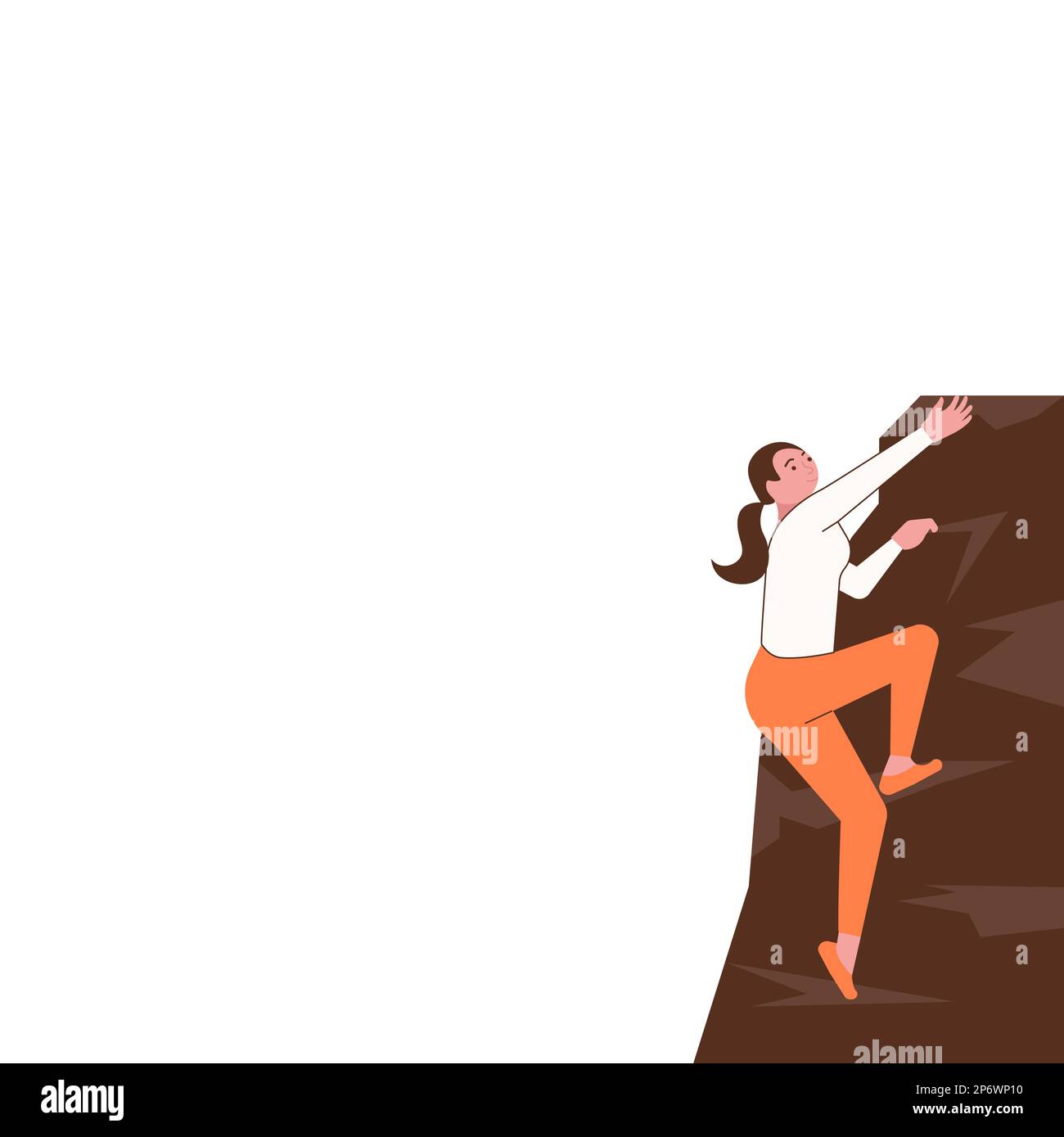 Lady Climbing Mountain Running Reaching Goals. Woman Moving Upwards