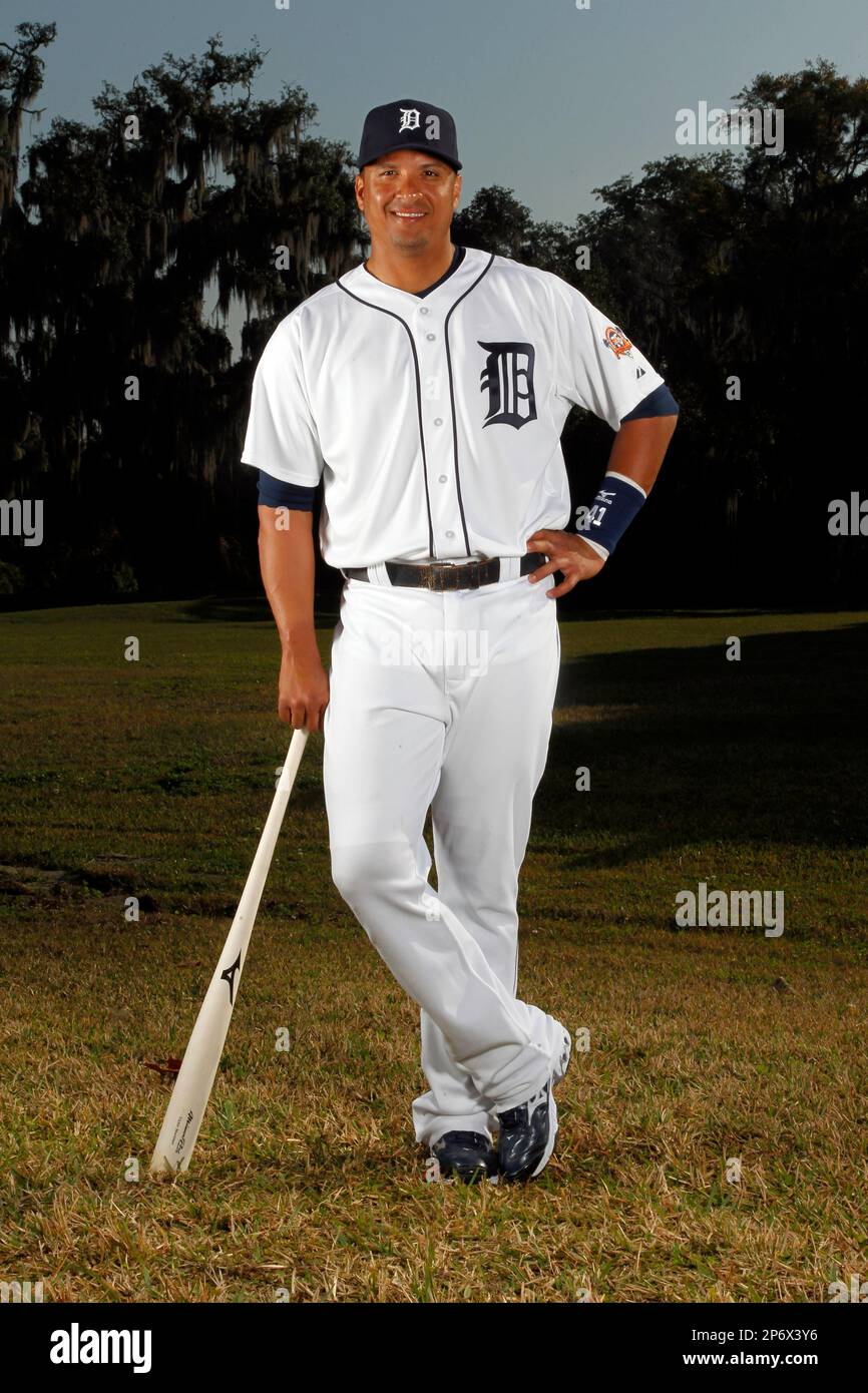 Victor Martinez of the Detroit Tigers looks on during spring