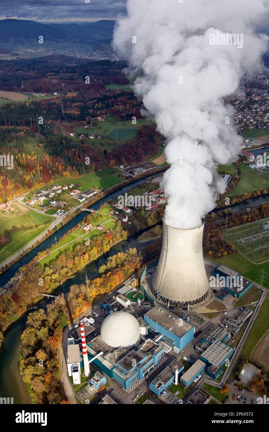 FILE - This Nov. 5, 2010 file picture shows an aerial view of the nuclear  power plant in Goesgen, Switzerland. Switzerland's nuclear industry says  the cost of shutting down all the country's